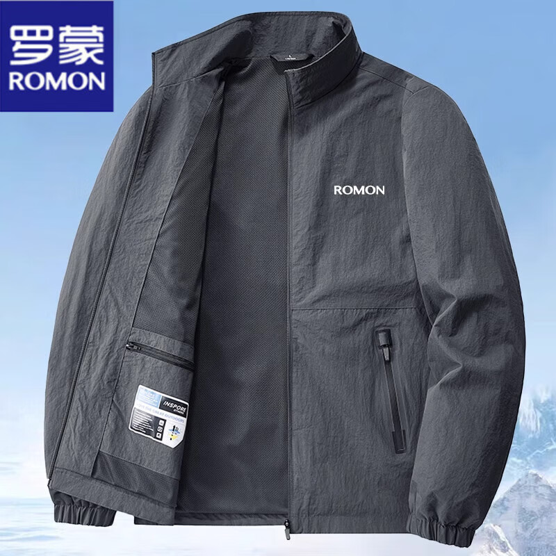 罗蒙（ROMON）立领夹克男商务休闲外套男士春秋款户外风衣防风防水宽松夹克衫潮 B3-31 2502 深灰春秋公版 LMD 2XL