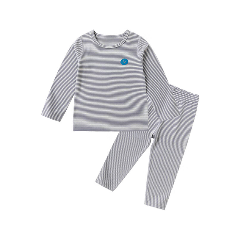 嘟嘟家男童条纹内衣秋款儿童保暖内衣新款女宝套装可爱宝宝睡衣长袖秋装 灰色系条纹 100