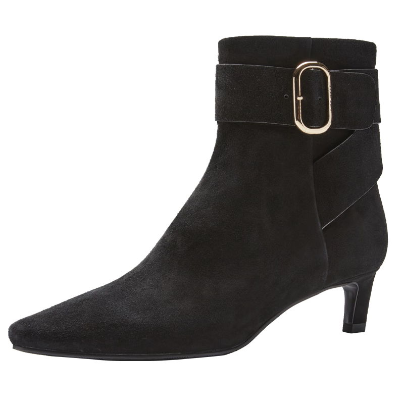 NINE WEST/玖熙短靴女鞋尖頭氣質(zhì)細高跟鞋女真皮女鞋 NG552012SK 黑色 38