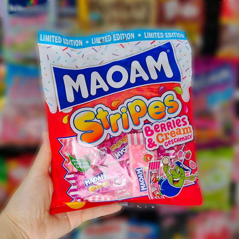 哈瑞宝（Haribo）德国进口Maoam哈瑞宝混合水果味酸味软糖条形果汁酸甜耐嚼奶糖果 浆果奶油味糖果175g/袋约19块