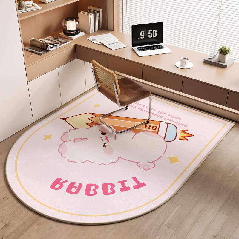 KAYE儿童房书桌椅地垫卡通卧室学习椅子地毯书房圆形垫子电脑转椅脚垫 SJR-铅笔兔-大圆角 60X120cm