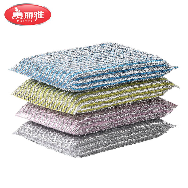 美丽雅百洁布厨房洗碗刷锅吸水去污易清洗海绵百洁布多用洗碗抹布 金柔百洁布-1包装(4片)