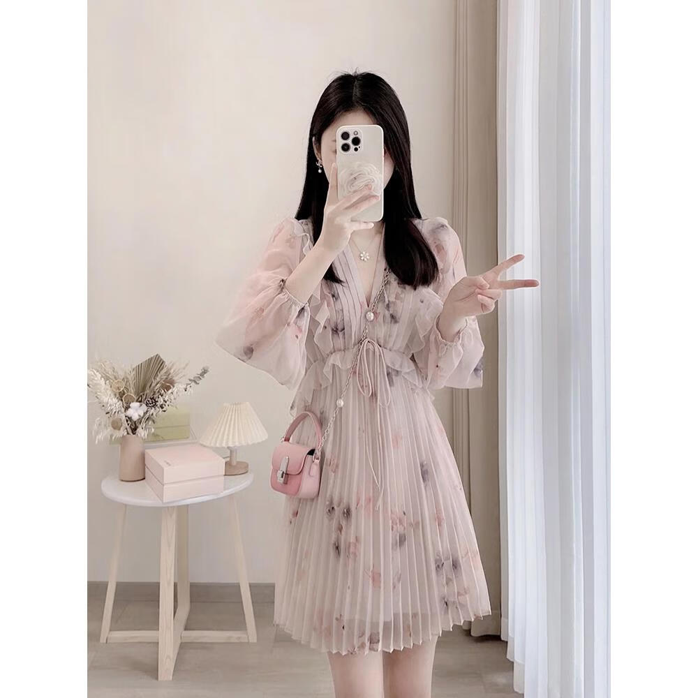 小个子显瘦连衣裙小香风粉色碎花连衣裙女夏2025新款小个子法式感 碎花裙短款 S