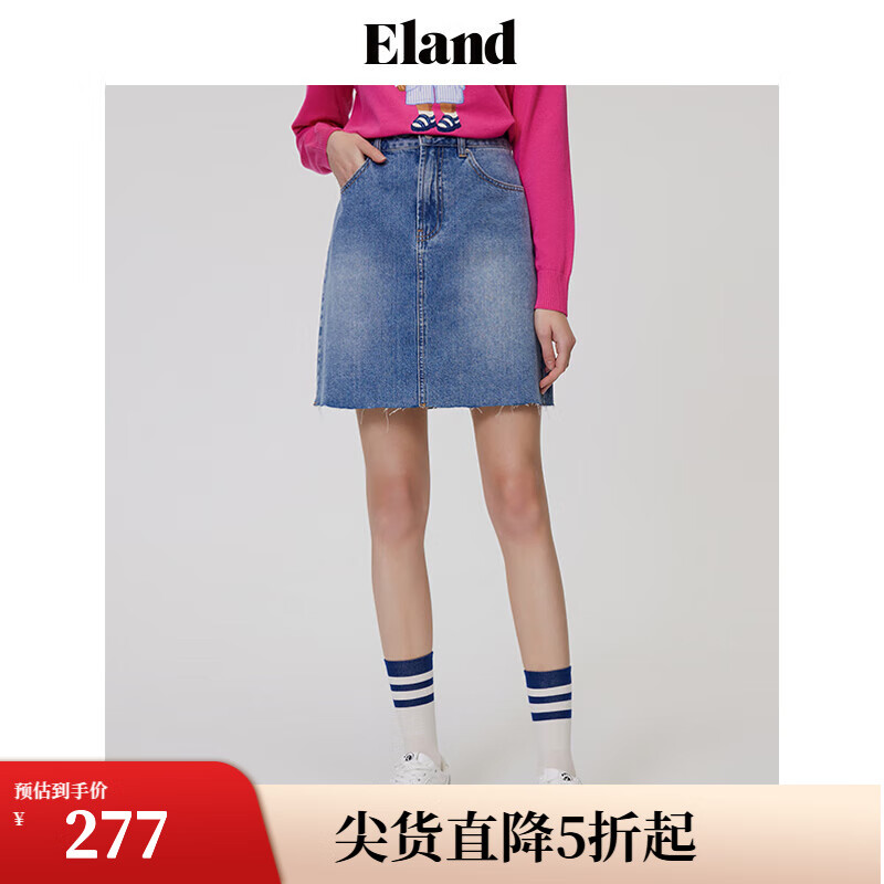ELAND衣戀半身裙修身短款A(yù)字高腰牛仔裙包臀裙學(xué)院風(fēng)春 牛仔色(55)Indigo S/160