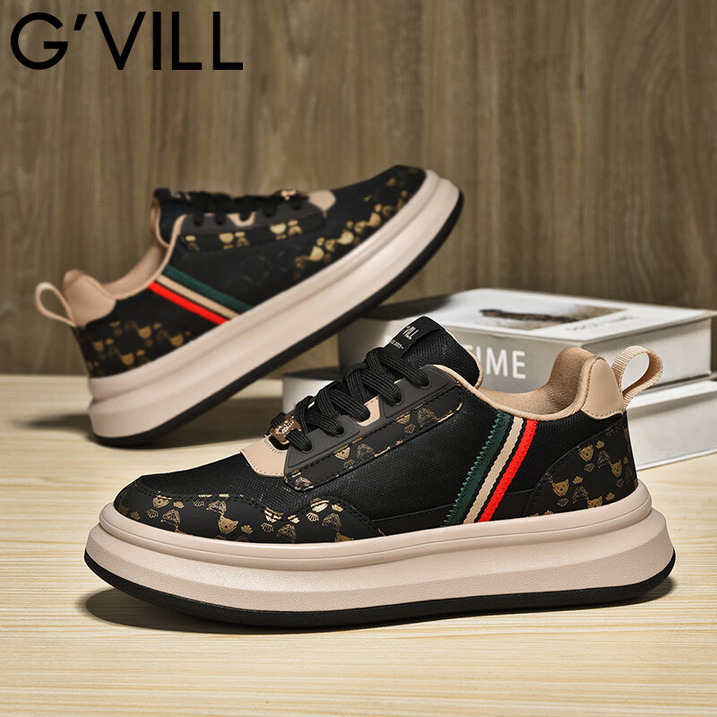 贵之步G'VILL夏季新款男鞋网面透气防滑休闲运动鞋潮流百搭低帮系带女鞋 黑杏[网面款] G022 42 [运动鞋码]