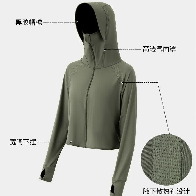美奈貂防晒衣女新款防紫外线外套夏季遮阳披肩冰丝防晒服薄款 浅咖【手套款】 UPF50+ 可拆帽檐 均码 【80-150斤】 送测试卡