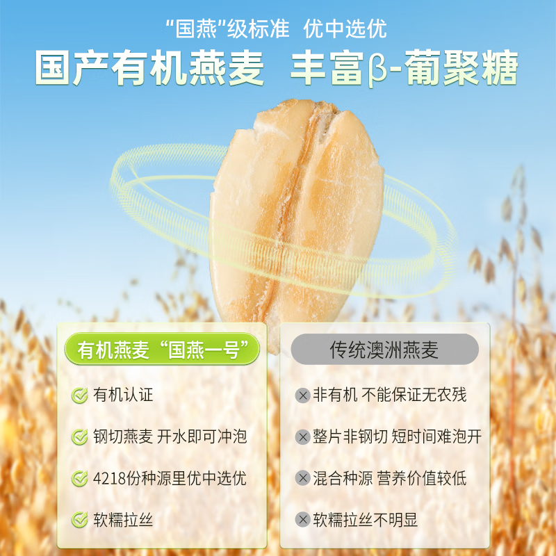 HONlife好麦多有机即食八珍燕麦片高纤维无0添加蔗糖冲饮代餐营养早餐 有机纯燕麦片 300g （高蛋白）