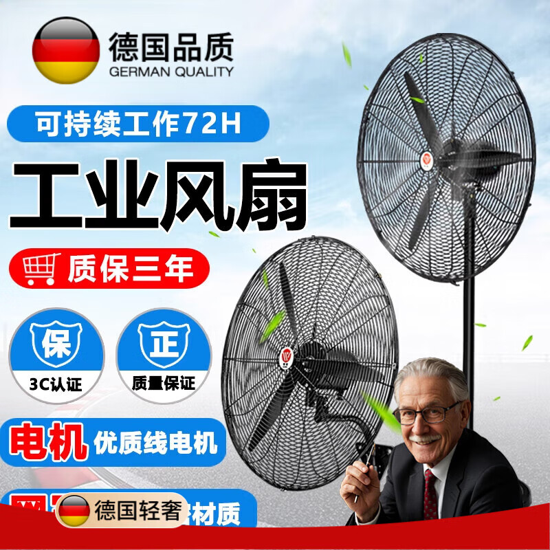 芮帕德国品质工业电风扇强力大功率车间落地电扇壁除甲醛牛角扇壁扇大 650塑叶落地扇(可吹10米左右)
