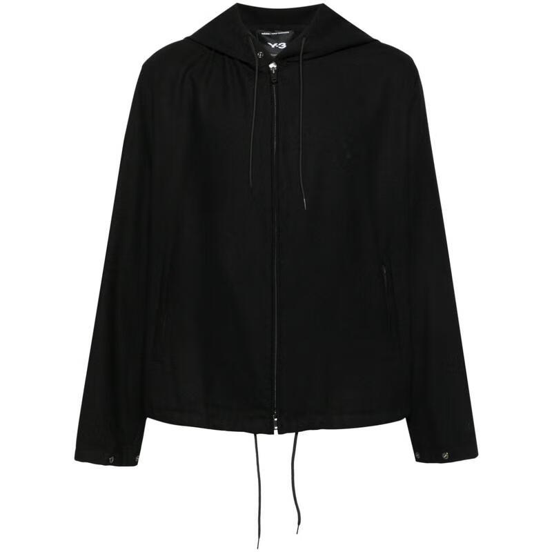 Y-3Y男士黑色法蘭絨拉鏈套頭衛(wèi)衣休閑連帽長袖帶logo口袋潮流外套 黑色 均碼 |L