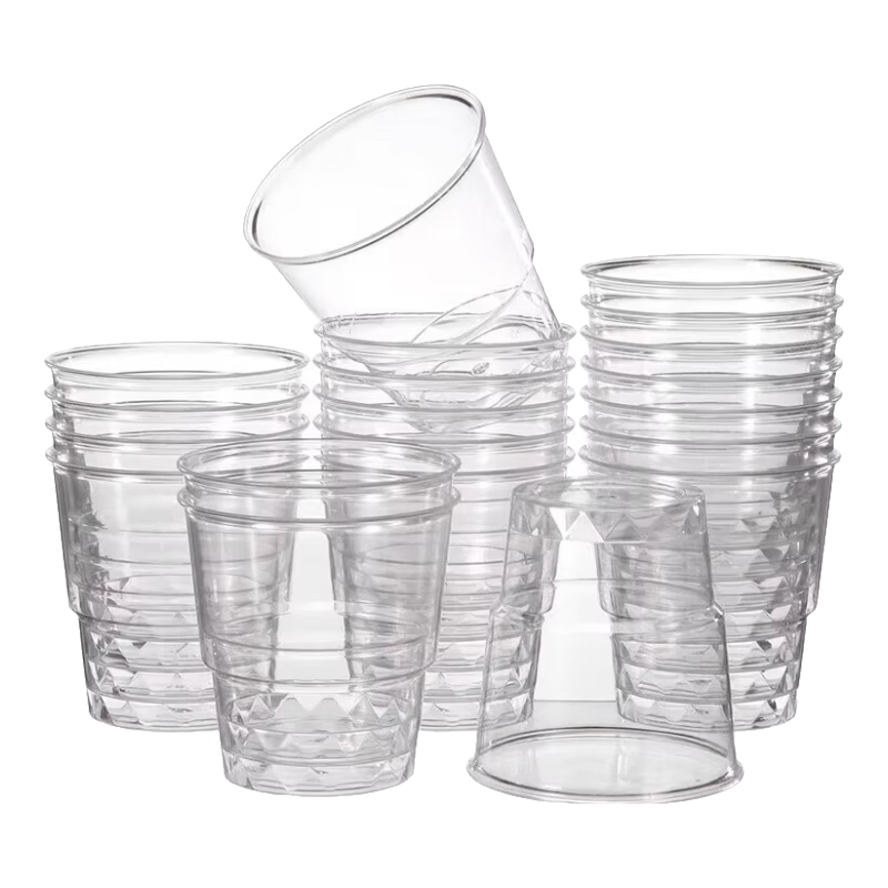 一次性硬质透明塑料杯航空杯加厚家用商用太空杯酒水试饮杯 160ML花纹杯*50只