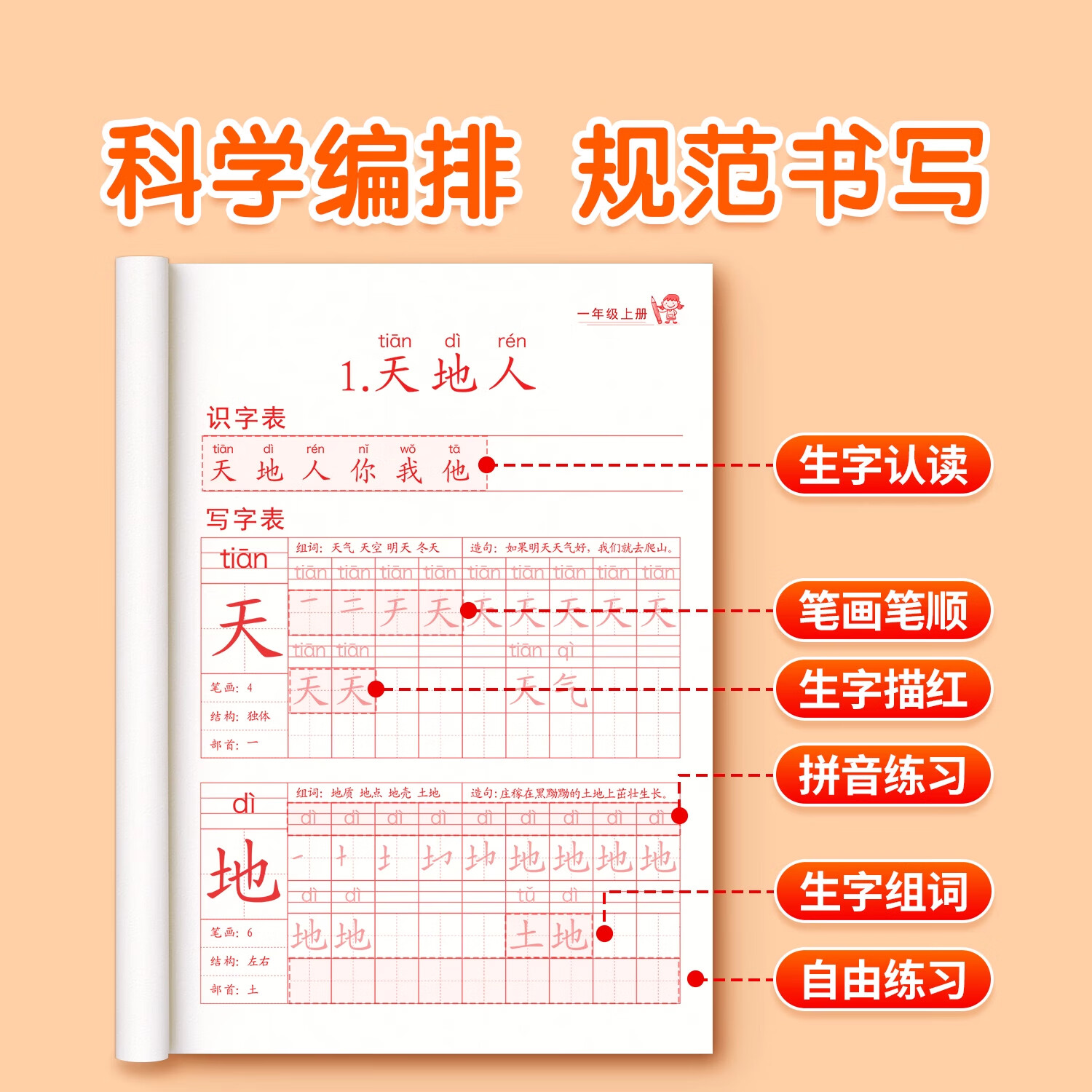 汉状元一二三年级字帖语文课本同步1-6年级小学生练字帖2025新人教版儿童练字本描红写字本 【一年级上册】语文同步字帖/送铅笔