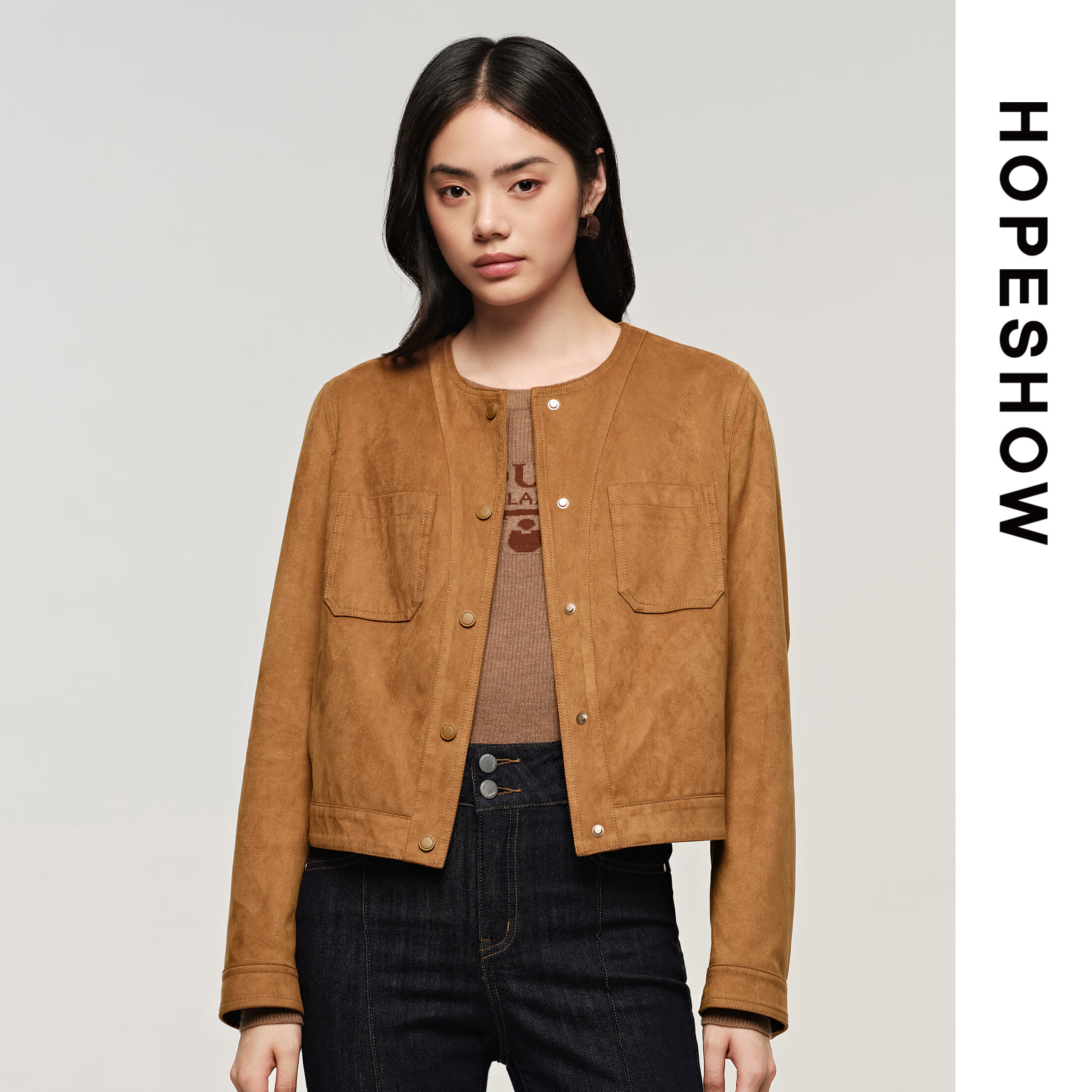 红袖（hopeshow）红袖休闲短外套89124330409 复古焦糖 S