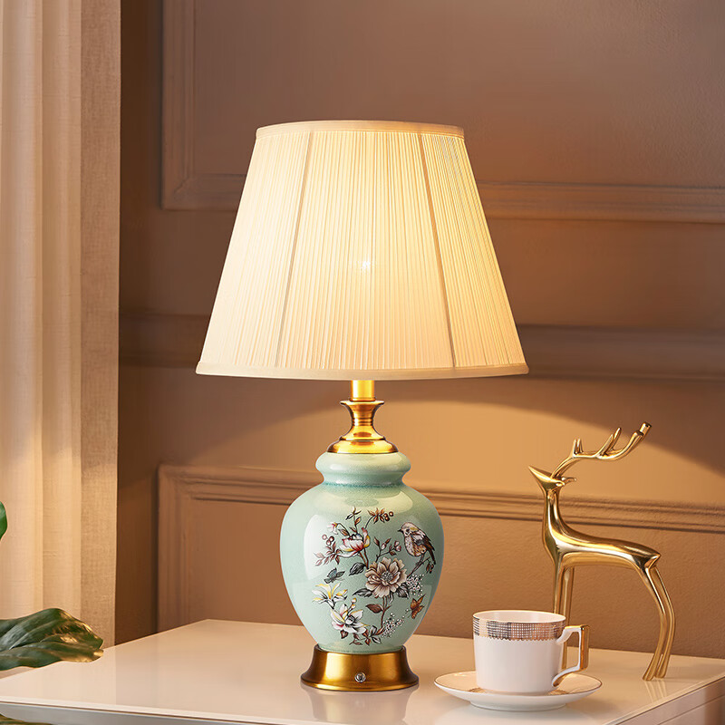 卡希蒂纳陶瓷轻奢充电小台灯欧式客厅书房卧室床头灯美式复古触摸温馨浪漫 TC315陶瓷台灯 充电开关