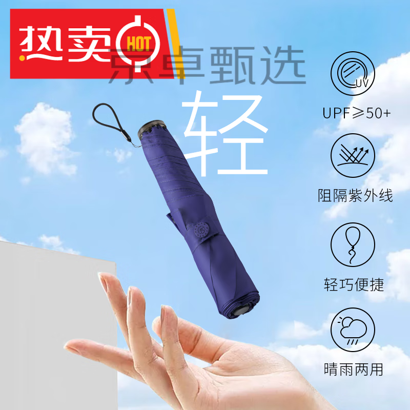 MAMORU雨傘遮陽(yáng)傘防紫外線(xiàn)太陽(yáng)傘三折防曬碳纖超輕晴雨傘湖 鉛筆傘藏青色