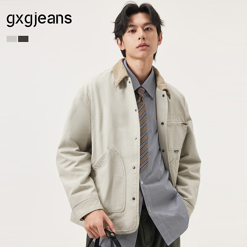 gxg.jeans男装 多色工装风底特律翻领宽松夹克外套男士25年秋新品 浅卡其 L (175)