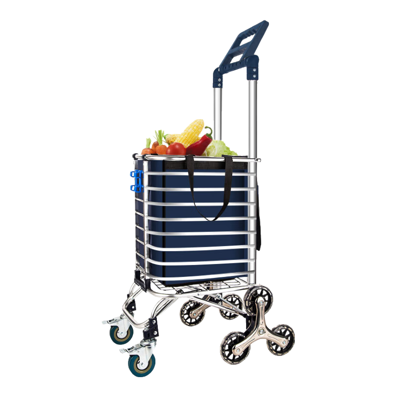 天喜（TIANXI）買菜車小拉車購物車爬樓梯手拉車折疊輕便家用拉貨手推老人拖車 【新升級剎車】三把手兩袋八輪青