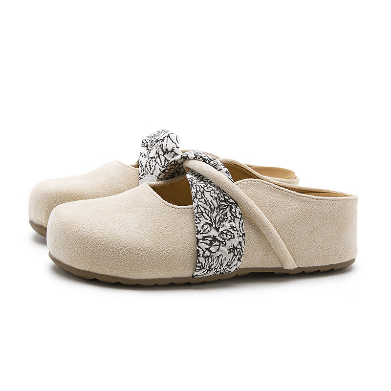 西遇厚底勃肯鞋女秋季2025新款法式仙女风外穿拖鞋内增高包头半拖 米色 预售20天 39