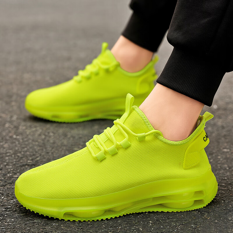 鞋男鞋夏季新款飞织椰子鞋运动休闲鞋黑色软底百搭满天星透气 荧光绿