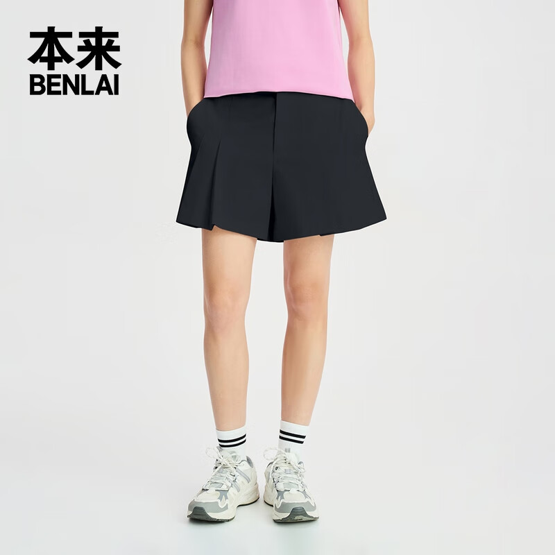 本来BENLAI女士抗皱短裤女2025秋季新款松紧腰休闲裤子女BNM650003 墨蓝 S