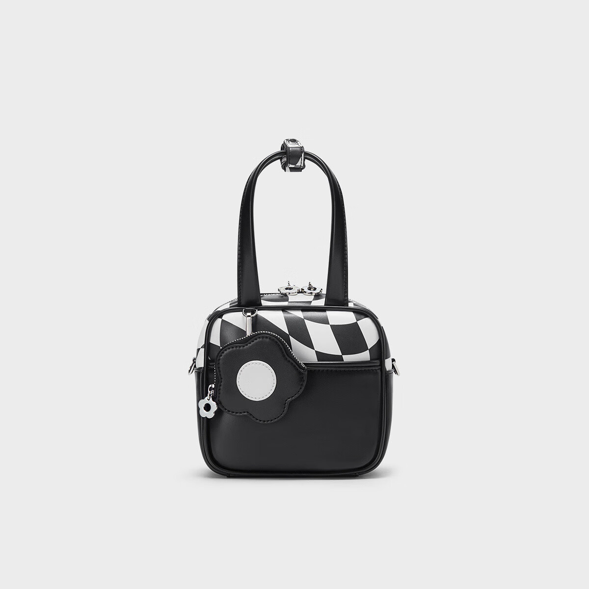 CHARLES&KEITH女士花朵零钱包饰斜挎小方包CK2-80671385 Black黑色 S