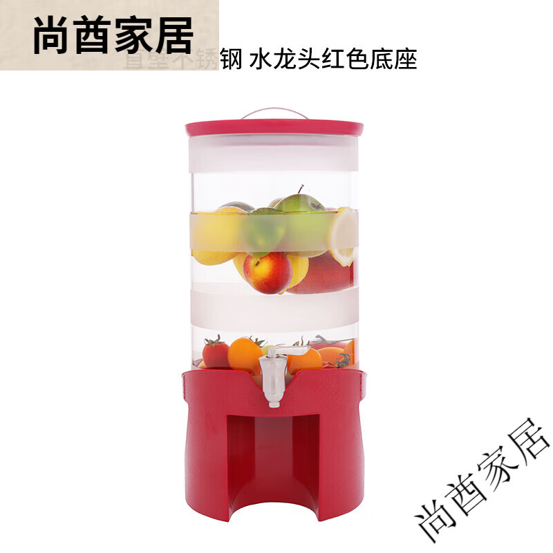 居元素[专柜同款]罗蔓尼玻璃密封罐发酵桶家用带龙头泡酒瓶酵素罐 8L直壁不锈钢水龙头红色底座[16