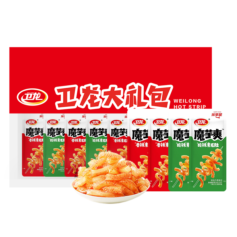 卫龙魔芋爽辣条休闲小零食混合装素毛肚魔芋爽大礼包210g便携约12包
 24.69元(合8.23元/件)