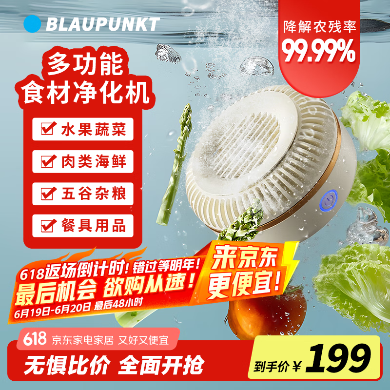 蓝宝BLAUPUNKT果蔬清洗机食材净化机无线便携式水果蔬菜家用食材净化机小型全自动清洗蔬菜去农残 白色