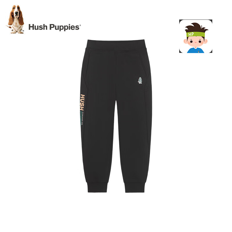 暇步士(Hush Puppies)【经典款】童装男大童秋季时尚百搭帅气休闲感针织长裤 钻石黑 140 cm