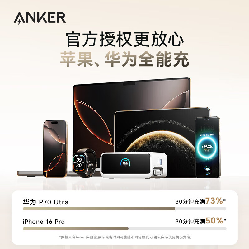 ANKER【苹果17上市】安克100W桌面充电站mix自带数据线氮化镓type-c适用华为66W快充17苹果16充电器插座 【黑】100W桌面充—动态伸缩线—华为官方协议授权