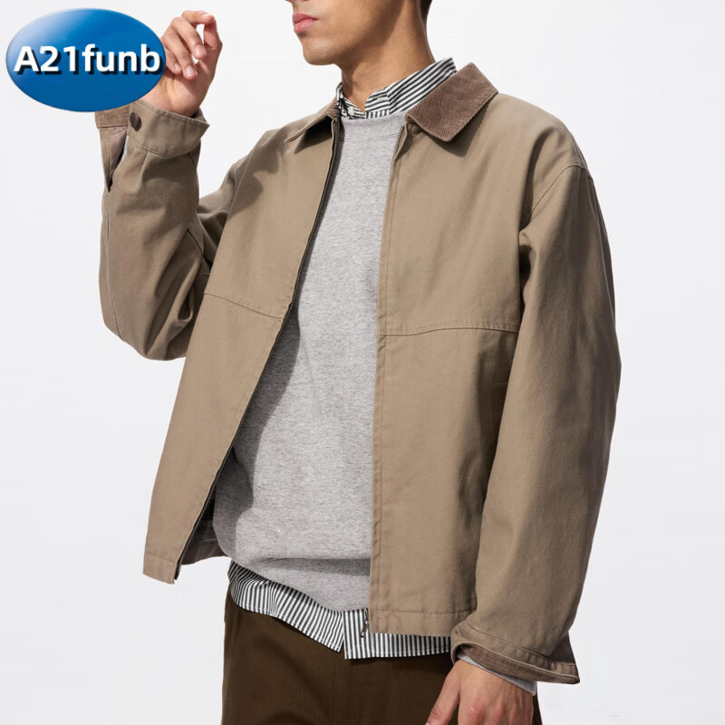 A 21 FUNB男装女装休闲拉链短茄克外套巴恩风翻领夹克2025秋季新款 驼色 Y478230 L