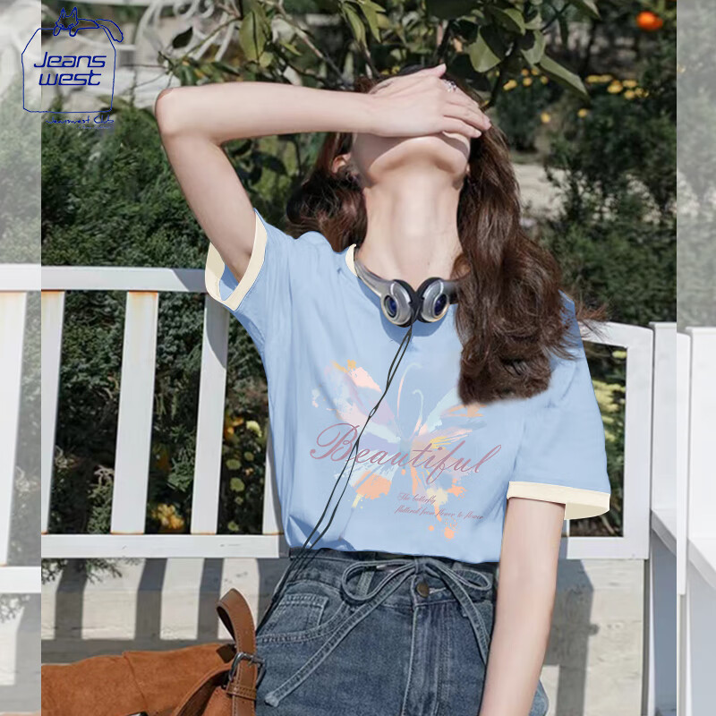 JEANSWEST CLUB真维斯撞色短袖t恤女士2025新款爆款洋气减龄上衣夏季体恤