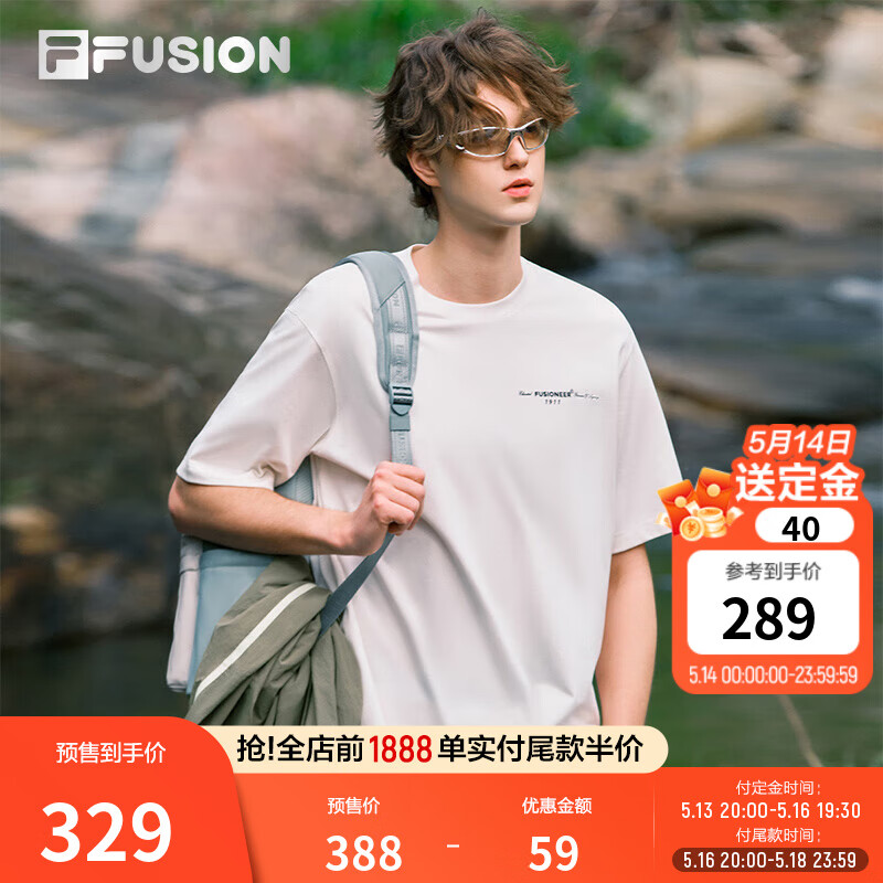 FILA FUSION斐乐潮牌男子针织短袖衫2025夏季新款时尚休闲宽松T恤 云白色-WT L 175/96A/L