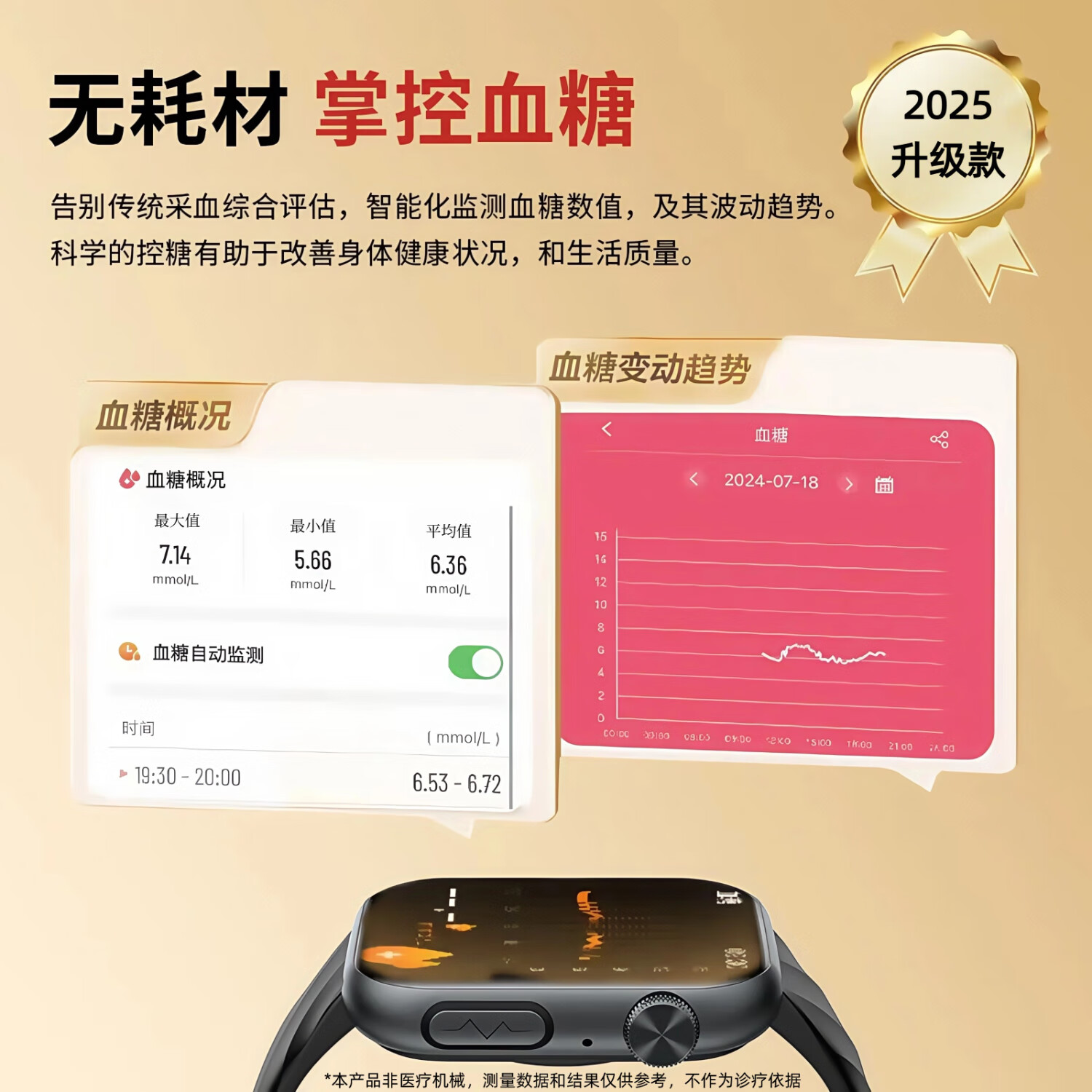 FUKR华为机适用血糖血压监测手表测血脂尿酸心率血氧趋势评估智能健康一体机老人免扎针仪器运动手环 顶配黑【高端私人精准监测+血糖尿酸血压一体机】