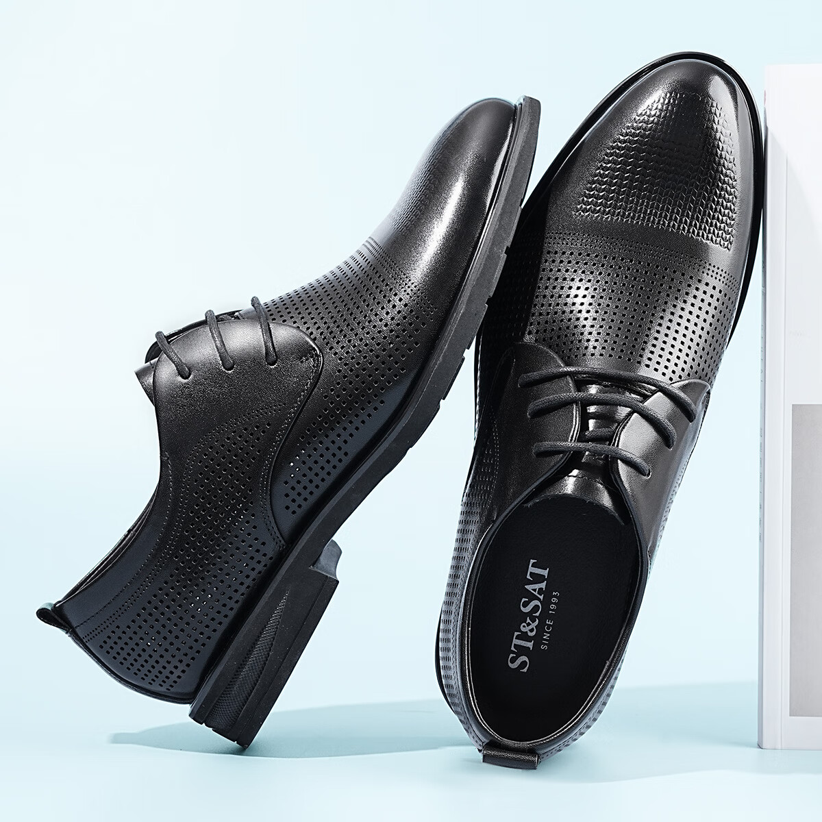 星期六男鞋时尚头层牛皮夏款男士镂空透气商务皮鞋冲孔鞋皮凉鞋男