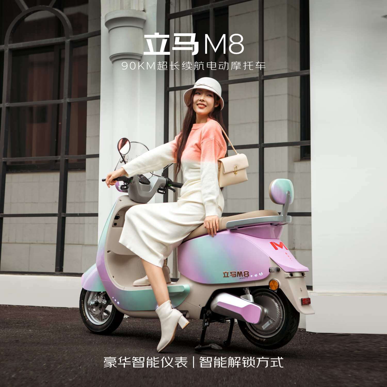 立马电动摩托车M8远航版90公里长续航电动车1500W高速电摩铅酸电池72V20Ah外卖上班代步电瓶车浪漫紫