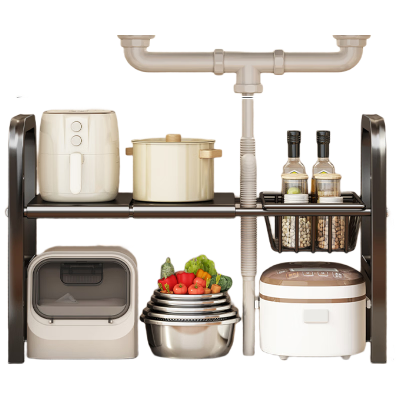 优勤厨房水槽下收纳架可伸缩多层置物架橱柜内分层多功能锅具架子