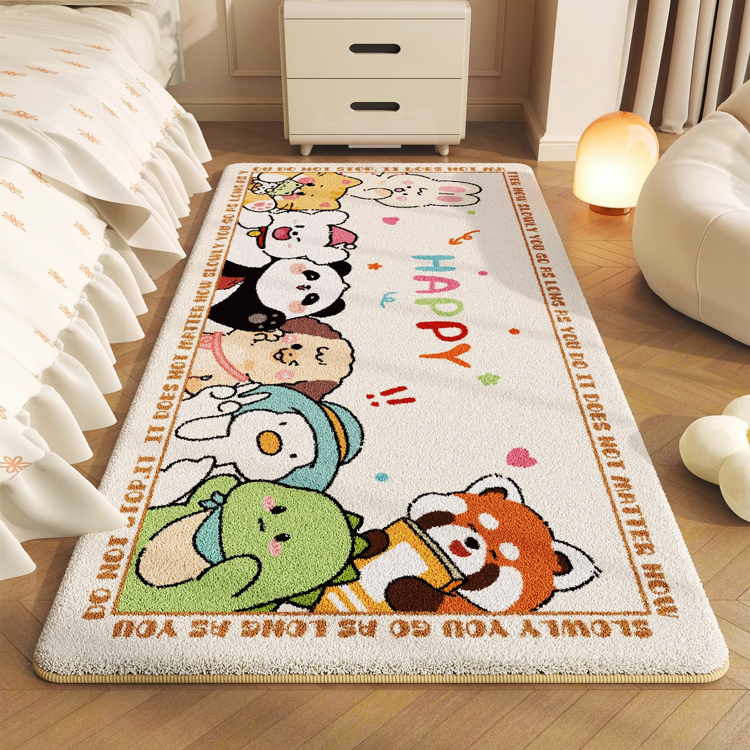 KAYE儿童房床边毯卧室公主房间衣帽间垫子仿羊绒床前床下床尾加厚地毯 FYR-森友联欢会 50X140cm