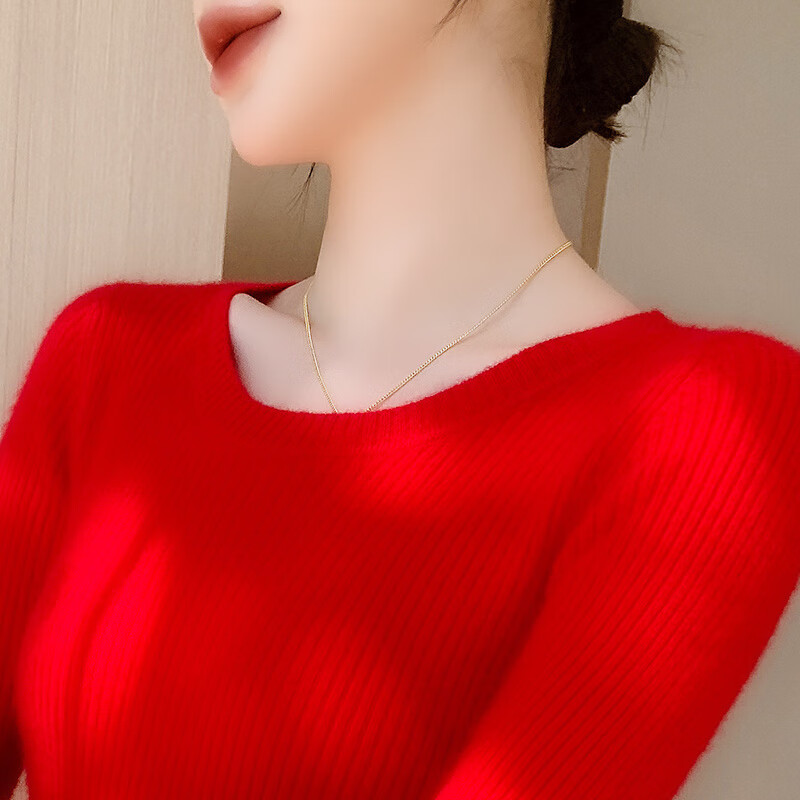 香影纯新款针织衫女圆领毛衣打底衫女秋冬女装内搭修身显瘦针织衫上衣女 原绒驼 XL  (建议115-125斤)