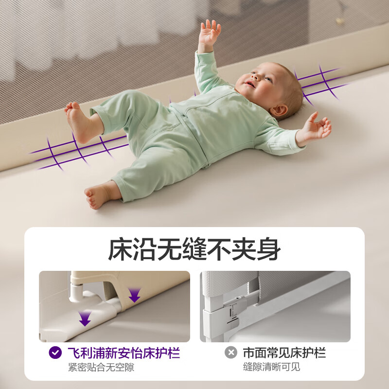 新安怡飞利浦床围栏婴儿床护栏挡板宝宝床边防摔三面拼接防夹防掉床围挡 【无缝三面装】 1.8米+2.0米*2