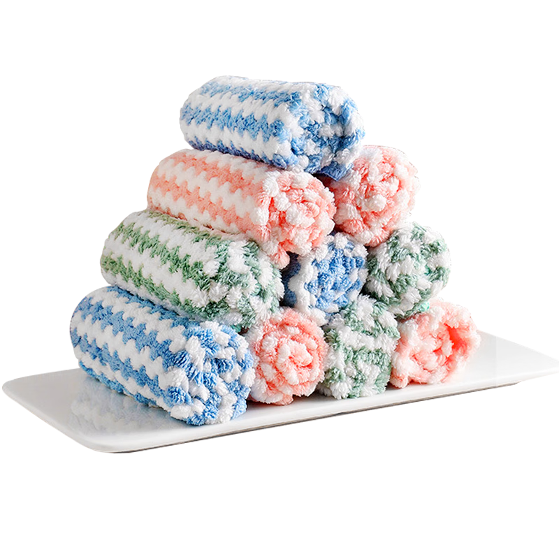 妙然珊瑚绒抹布25*25cm*10条吸水厨房洗碗布百洁布擦手巾家务清洁抹布