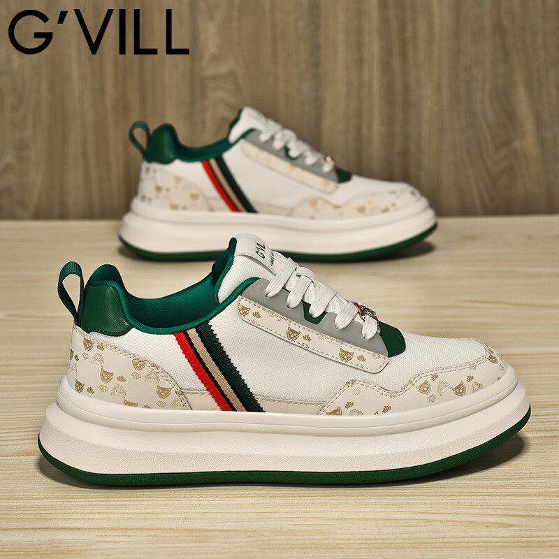 贵之步秋冬季低帮潮流舒适休闲板鞋厚底增高柔软减震运动鞋男鞋 米绿[网面款] G022 36 [运动鞋码]