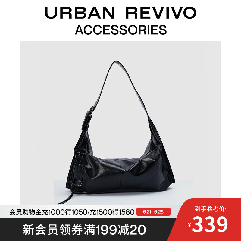 URBAN REVIVO2025秋季新款女潮流多口袋单肩斜挎包UAYB50108 黑色