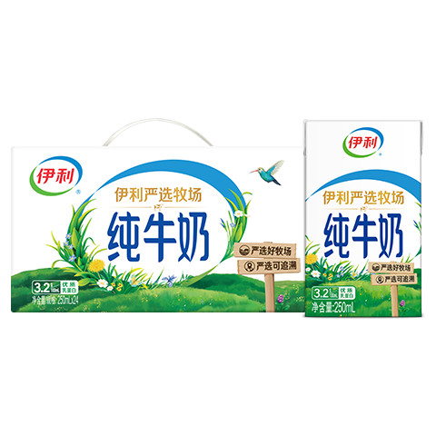 伊利纯牛奶250ml*24盒/箱严选牧场牛奶整箱纯牛奶 