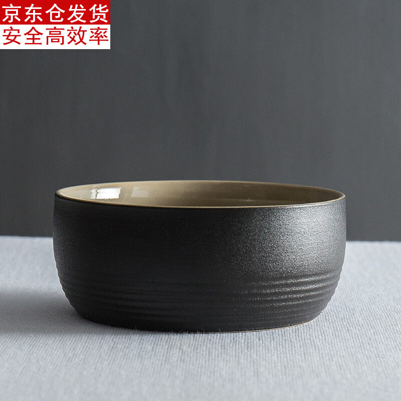 古德窯帶蓋粗陶茶洗大號水孟陶瓷洗茶杯黑陶日式建水茶具配件 黑陶茶洗