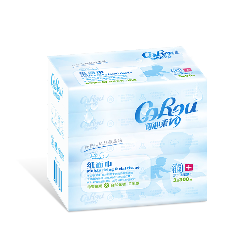 可心柔（COROU）可心柔V9婴儿纸巾柔润保湿抽纸面巾纸3层60抽5包餐巾纸