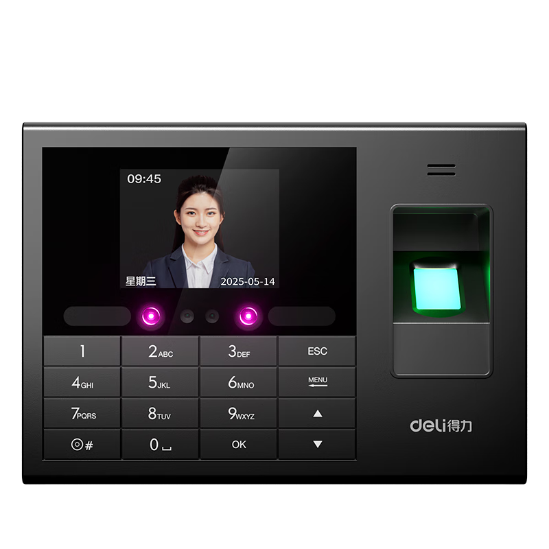 得力考勤机 动态人脸+指纹识别 防照片视频打卡 蓝牙连接 微信小程序管理 可见光升级款33868WPRO