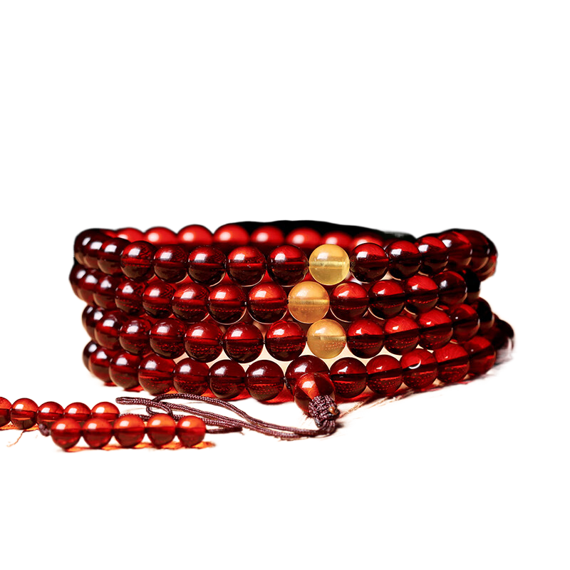 祥禎福珠寶（XIANGZHENFU JEWELRY）祥禎福 琥珀手串男女多圈血珀手錬DIY蜜蠟手飾佛珠108顆圓珠 6mm 珠徑約5-(典雅款)