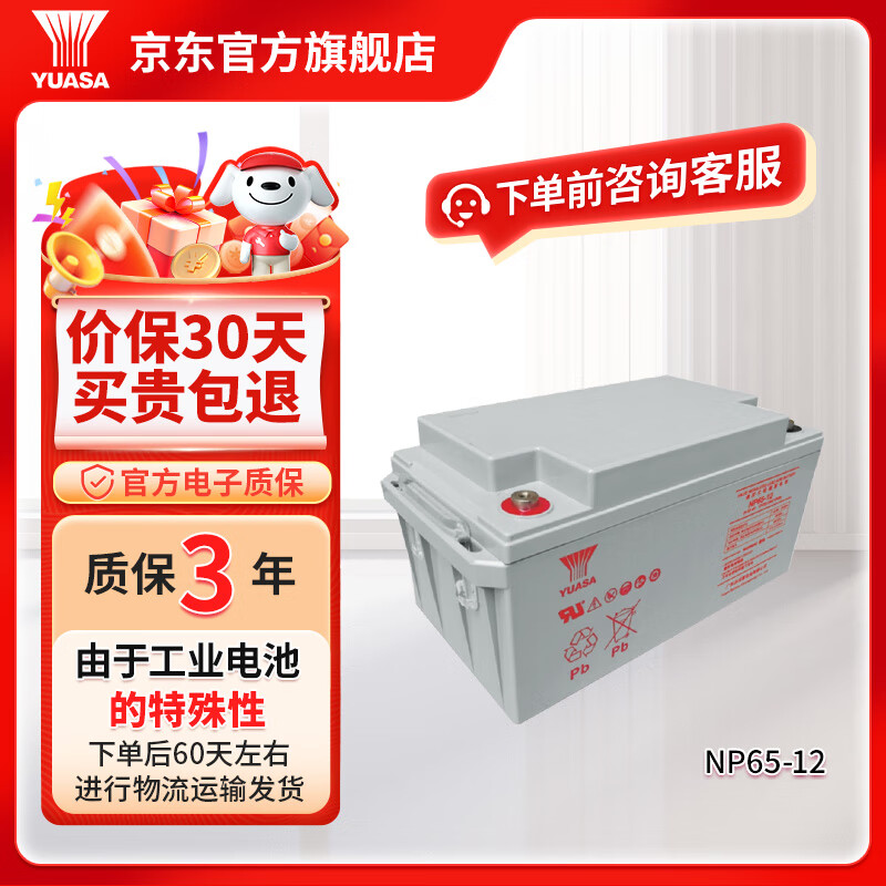 汤浅YUASA铅酸免维护蓄电池 NP系列 12V UPS电源专用门禁用报警主 NP65-12