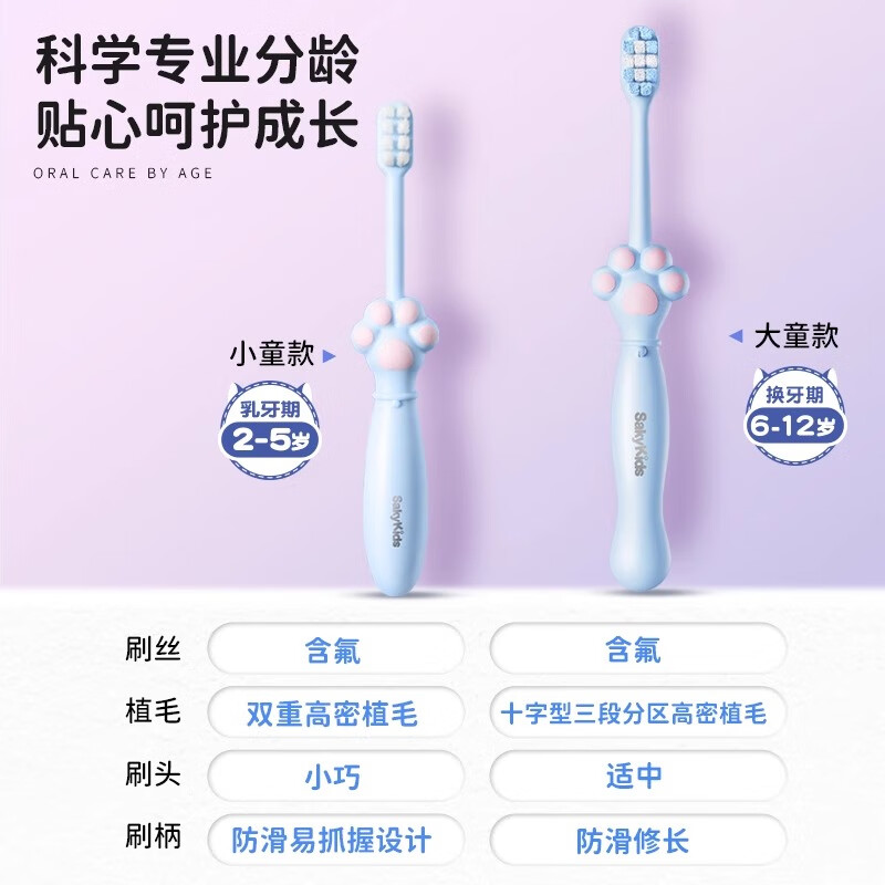 舒客宝贝儿童牙刷2-6-12岁宝宝分龄含氟防蛀换牙期郭晶晶推荐软毛猫爪牙刷 【6-12岁】含氟爪爪刷*6支