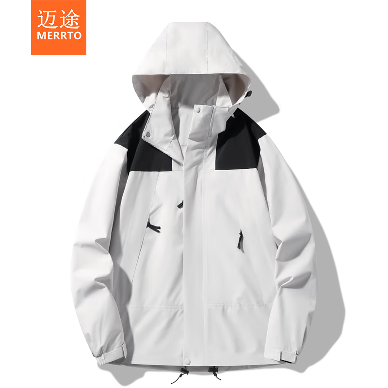 迈途三防冲锋衣春秋2025户外轻运动防水男女登山服拼色机能夹克外套D 567-黑色(男女同款) XL